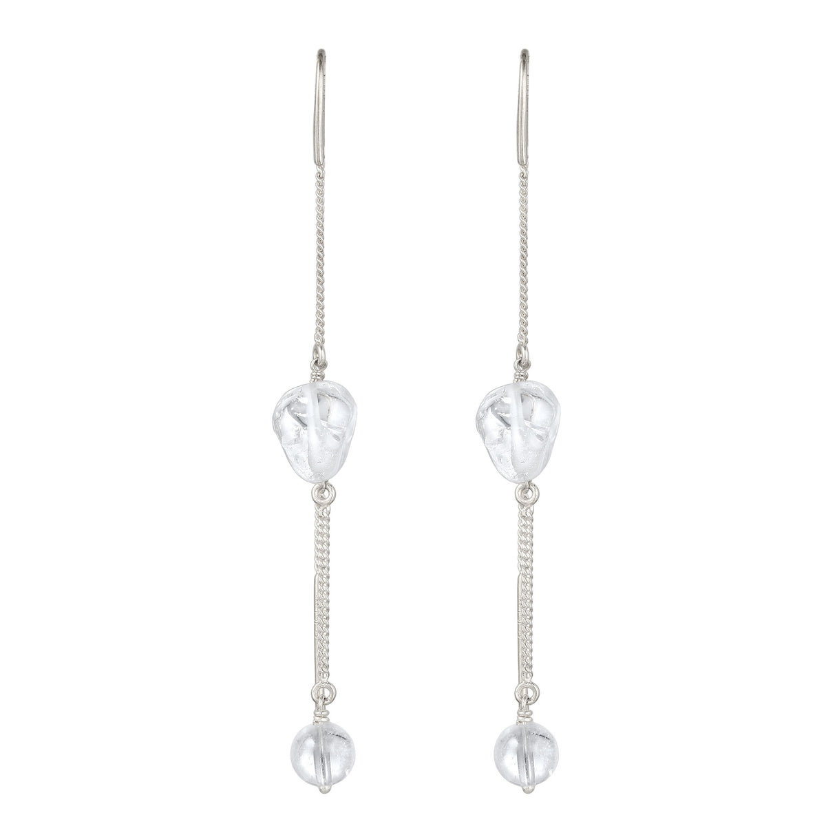 Nugget Threader Earrings 925 Silver Rock Crystal