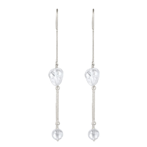 Nugget Threader Earrings 925 Silver Rock Crystal