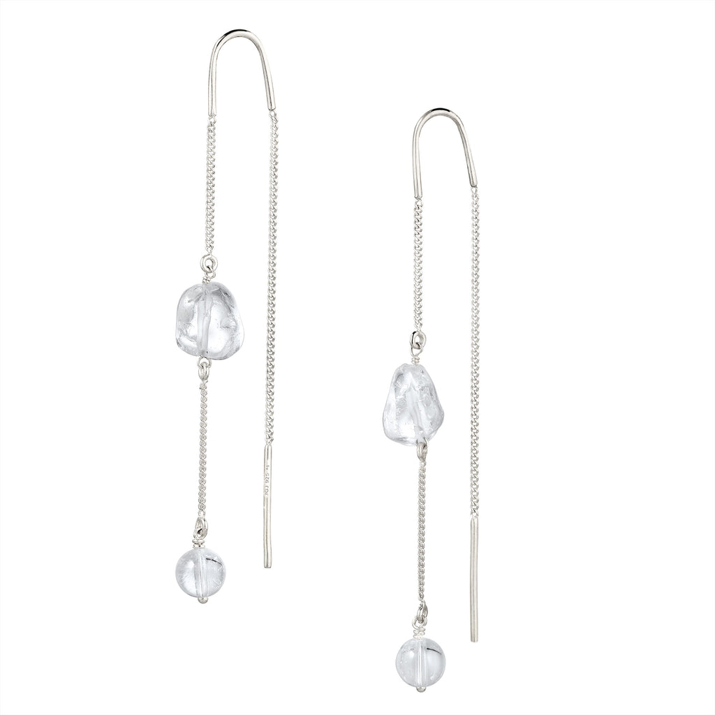 Nugget Threader Earrings 925 Silver Rock Crystal