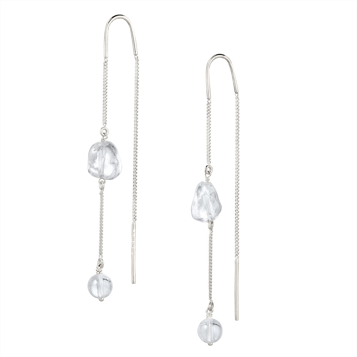 Nugget Threader Earrings 925 Silver Rock Crystal
