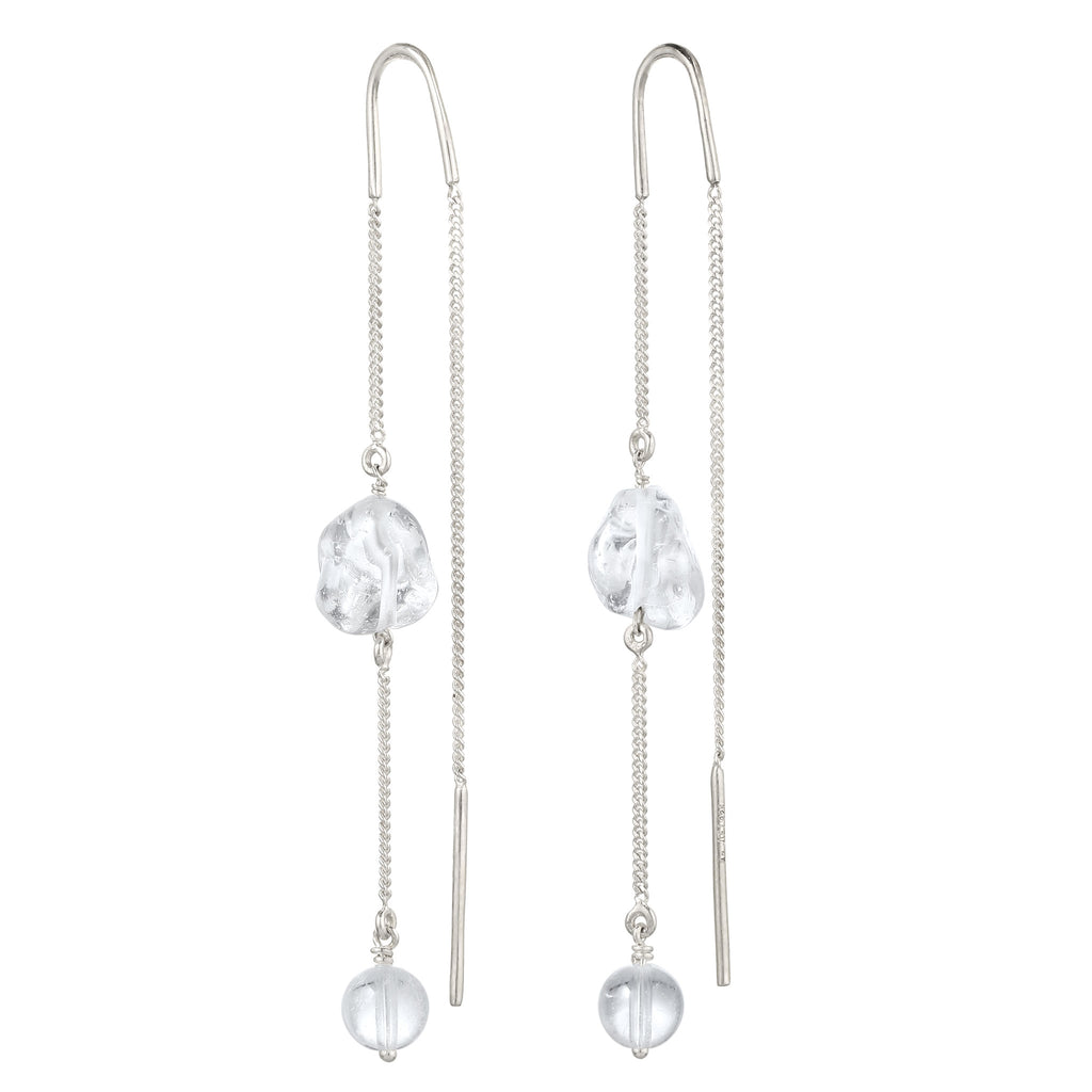 Nugget Threader Earrings 925 Silver Rock Crystal