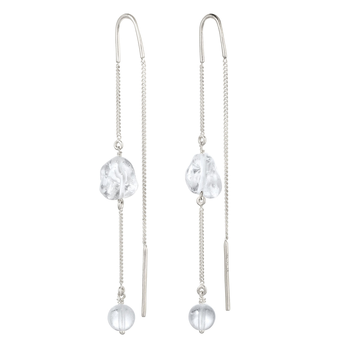 Nugget Threader Earrings 925 Silver Rock Crystal