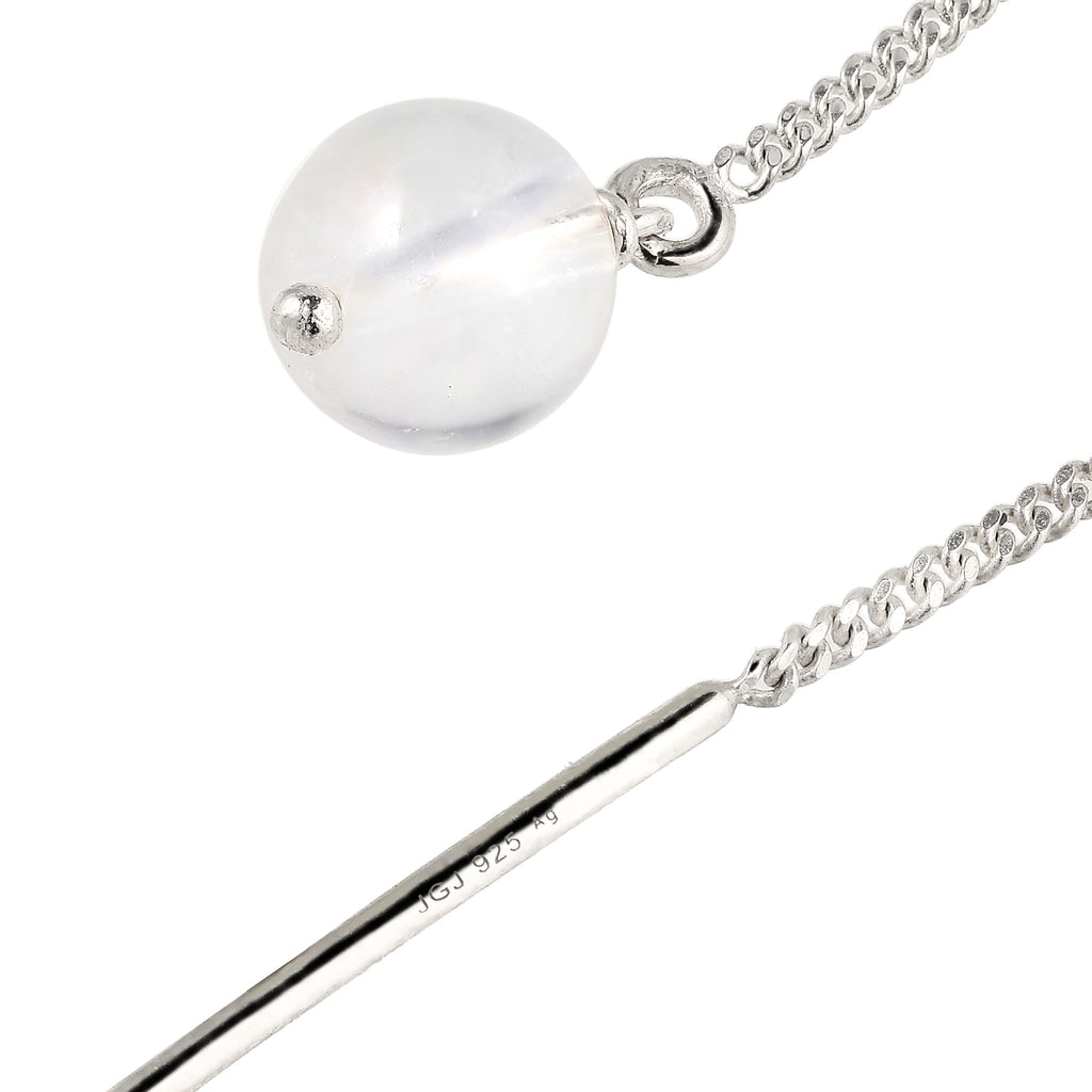 Nugget Threader Earrings 925 Silver Rock Crystal