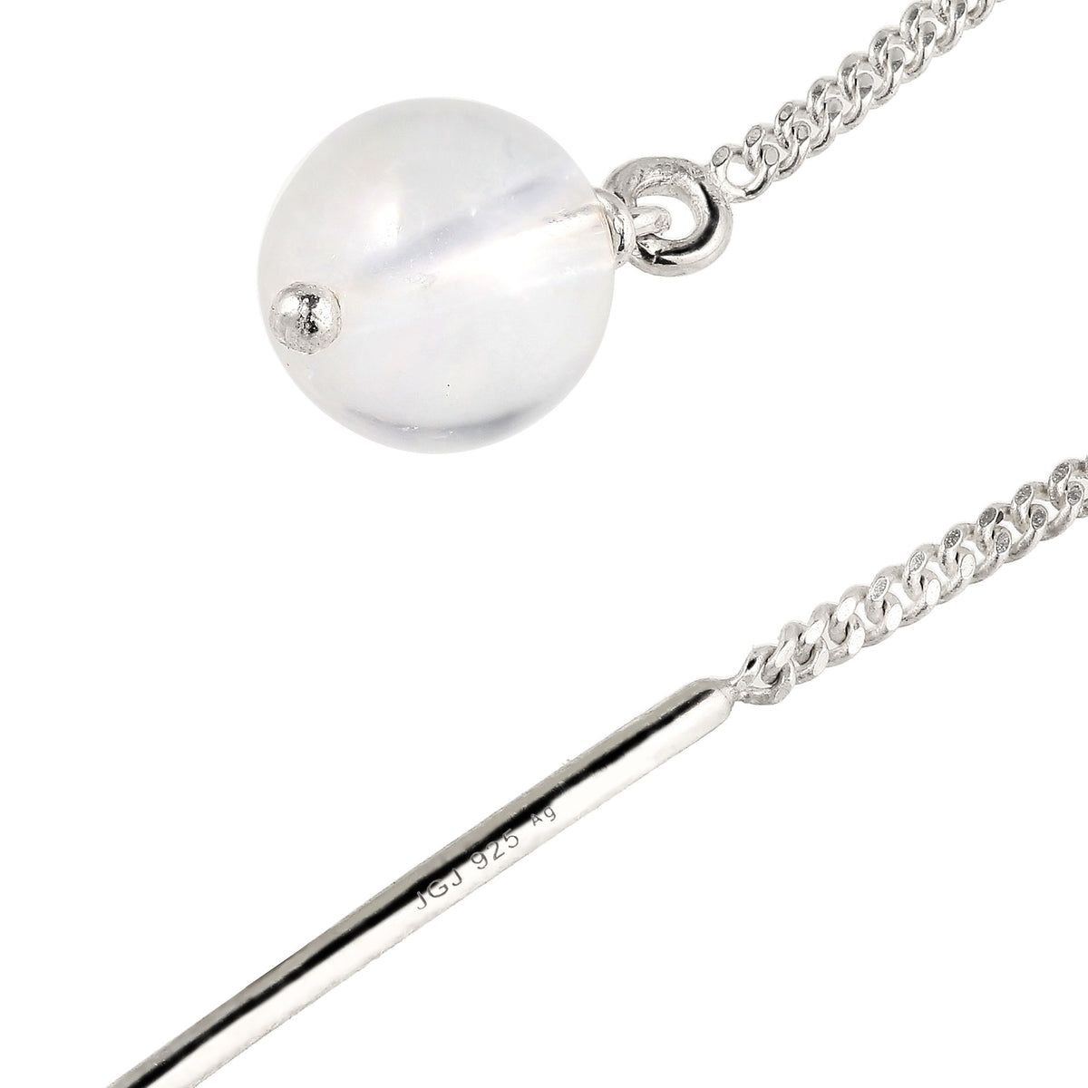 Nugget Threader Earrings 925 Silver Rock Crystal