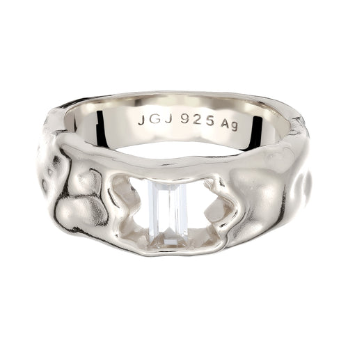 Hammered Statement Ring 925 Silver White Topaz