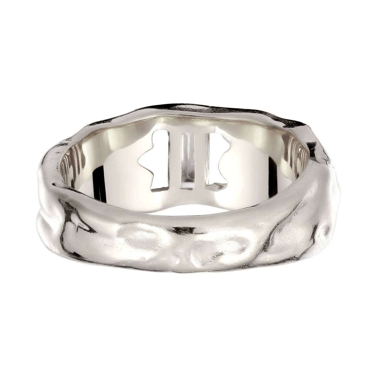 Hammered Statement Ring 925 Silver White Topaz