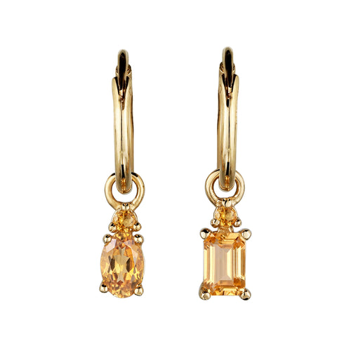 Mismatched Drop Huggie Earrings 925 Silver Gold Plated Citrine
