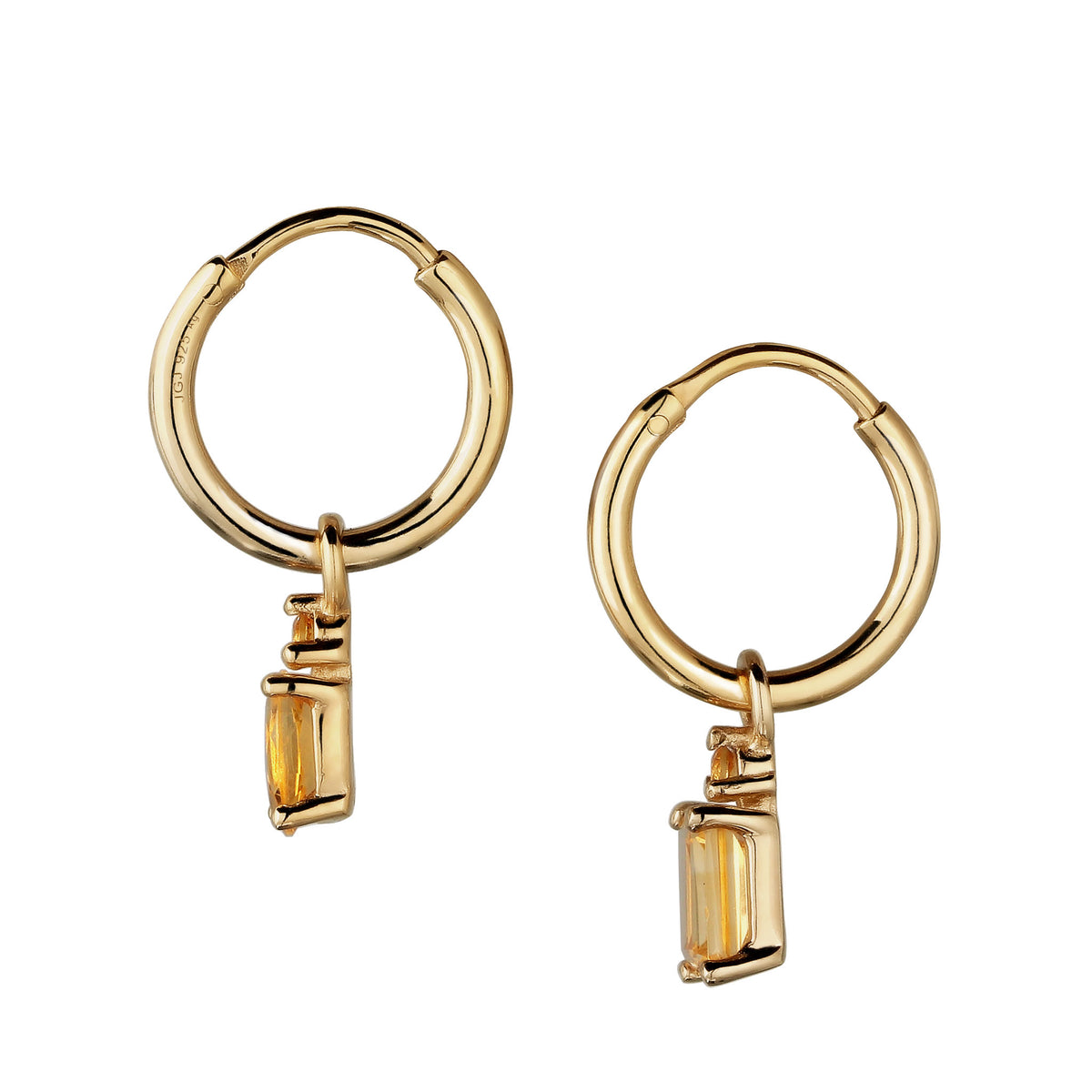 Mismatched Drop Huggie Earrings 925 Silver Gold Plated Citrine