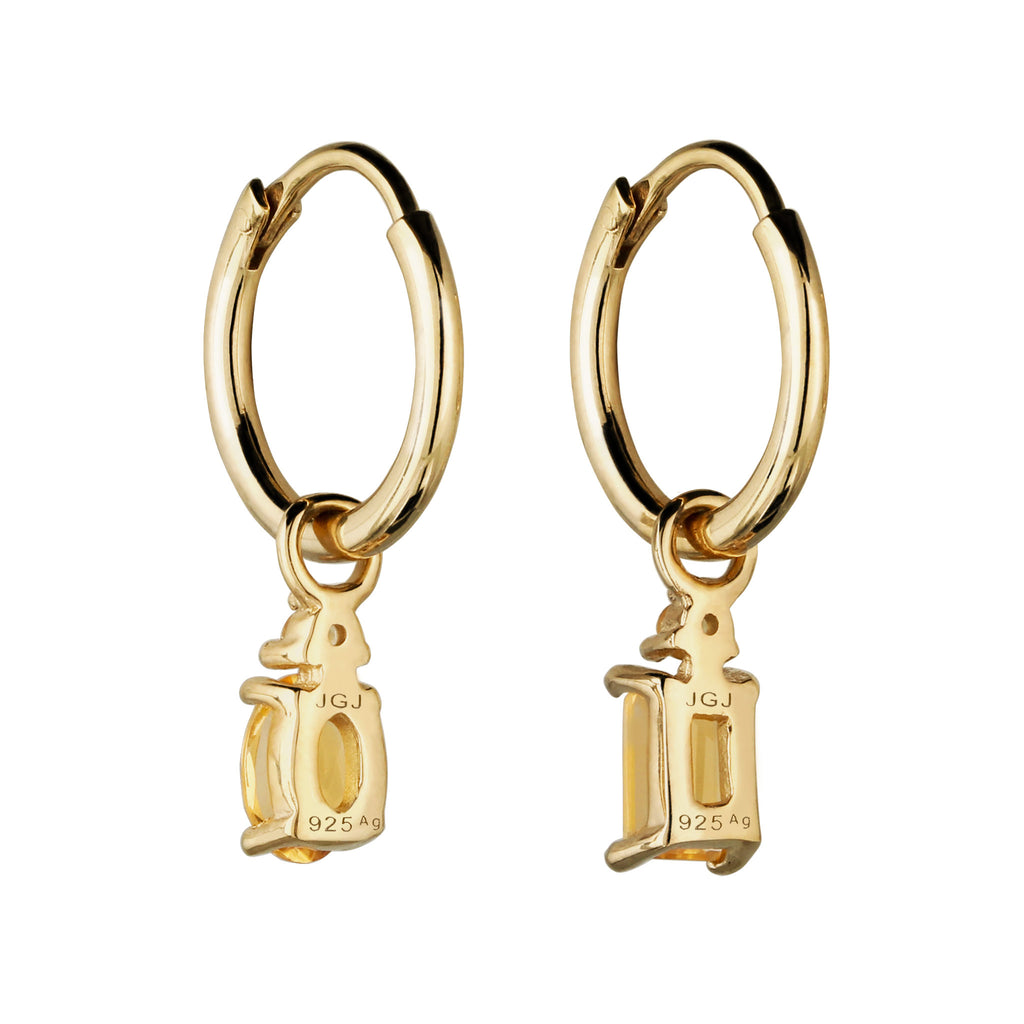 Mismatched Drop Huggie Earrings 925 Silver Gold Plated Citrine