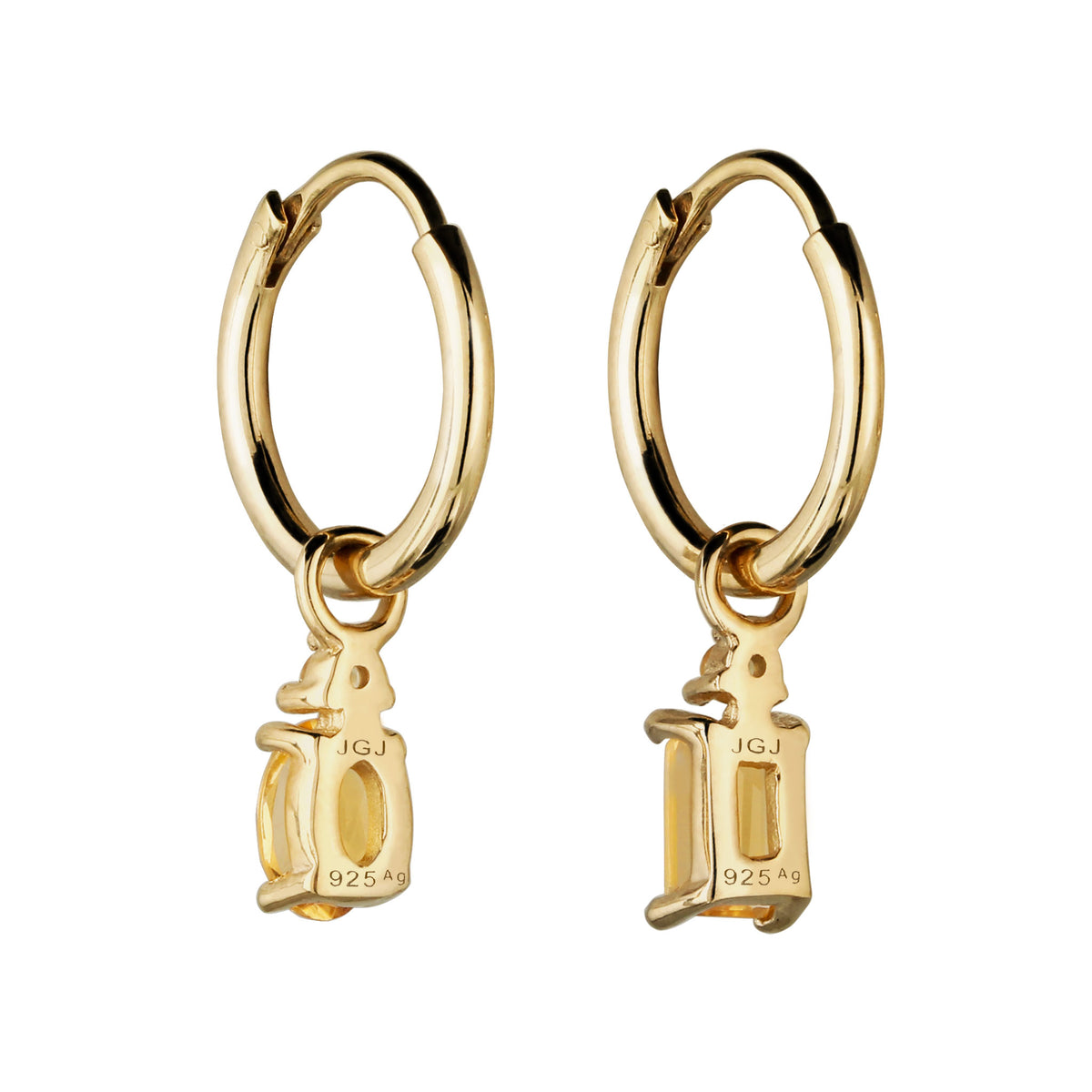 Mismatched Drop Huggie Earrings 925 Silver Gold Plated Citrine