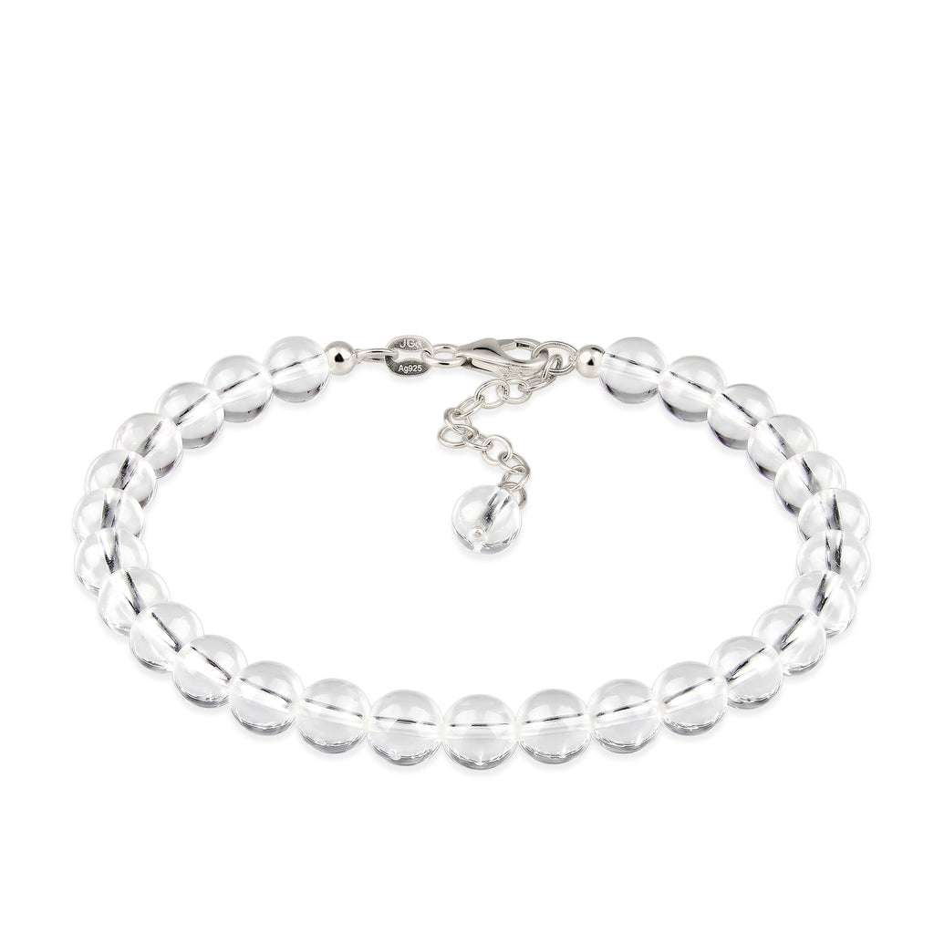 Round Bead Bracelet 925 Silver Rock Crystal