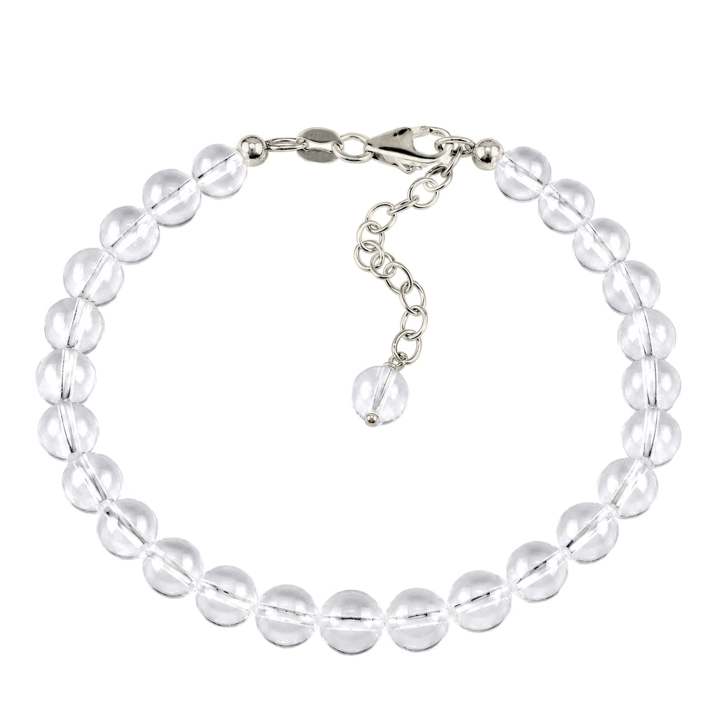 Round Bead Bracelet 925 Silver Rock Crystal