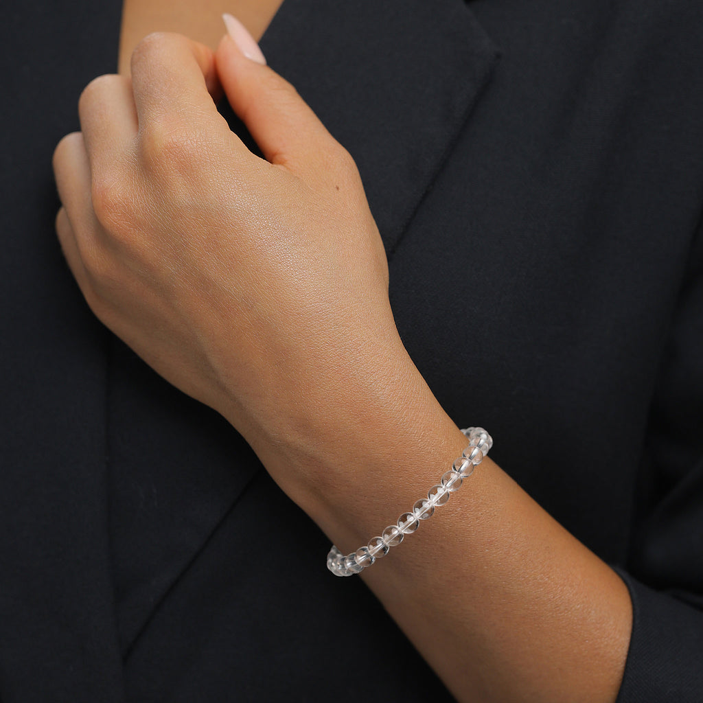 Round Bead Bracelet 925 Silver Rock Crystal