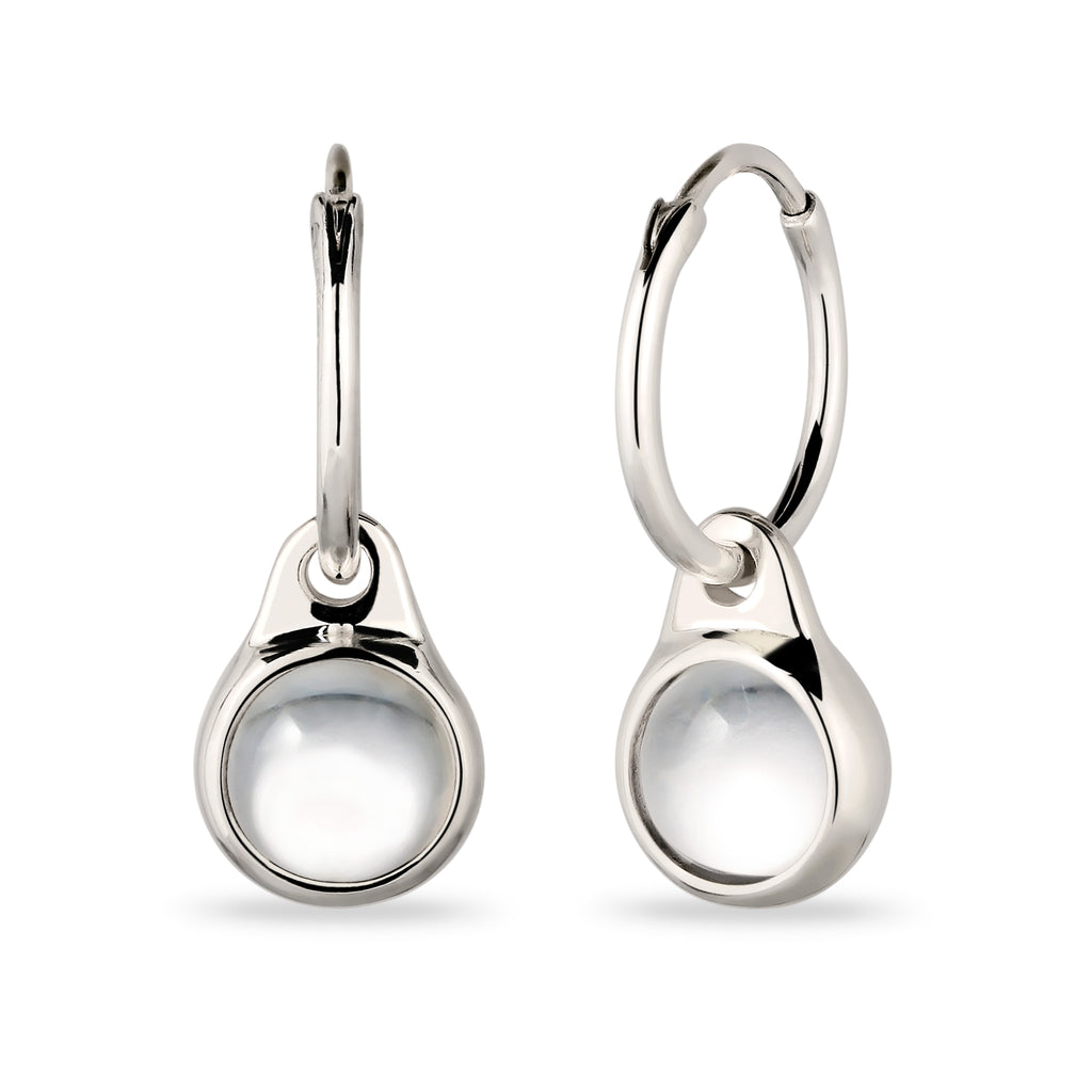 Round Drop Huggie Earrings 925 Silver Rock Crystal