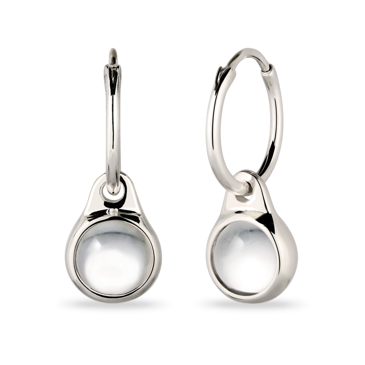 Round Drop Huggie Earrings 925 Silver Rock Crystal