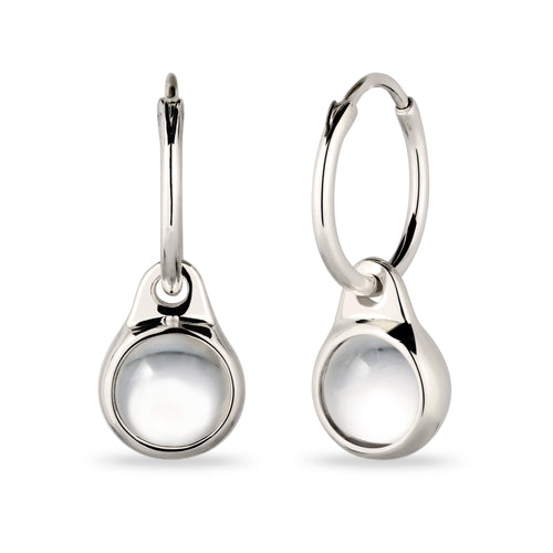 Round Drop Huggie Earrings 925 Silver Rock Crystal