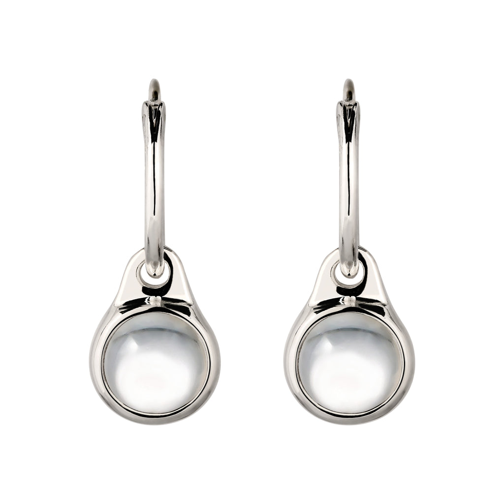 Round Drop Huggie Earrings 925 Silver Rock Crystal