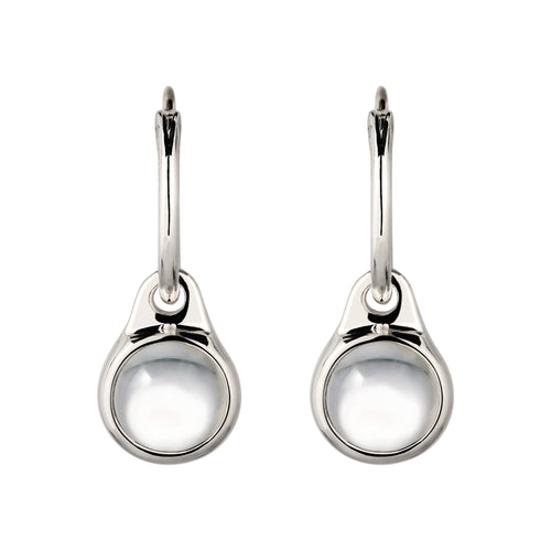 Round Drop Huggie Earrings 925 Silver Rock Crystal