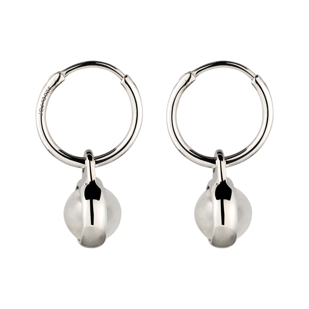 Round Drop Huggie Earrings 925 Silver Rock Crystal