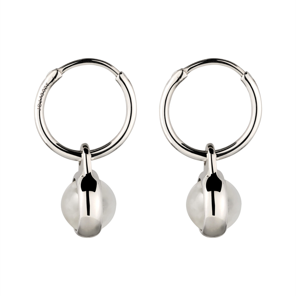 Round Drop Huggie Earrings 925 Silver Rock Crystal