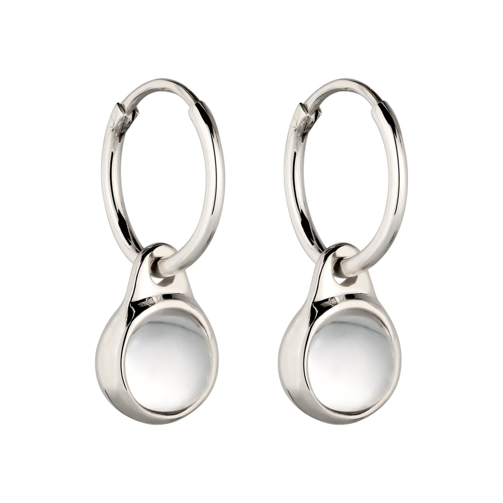 Round Drop Huggie Earrings 925 Silver Rock Crystal