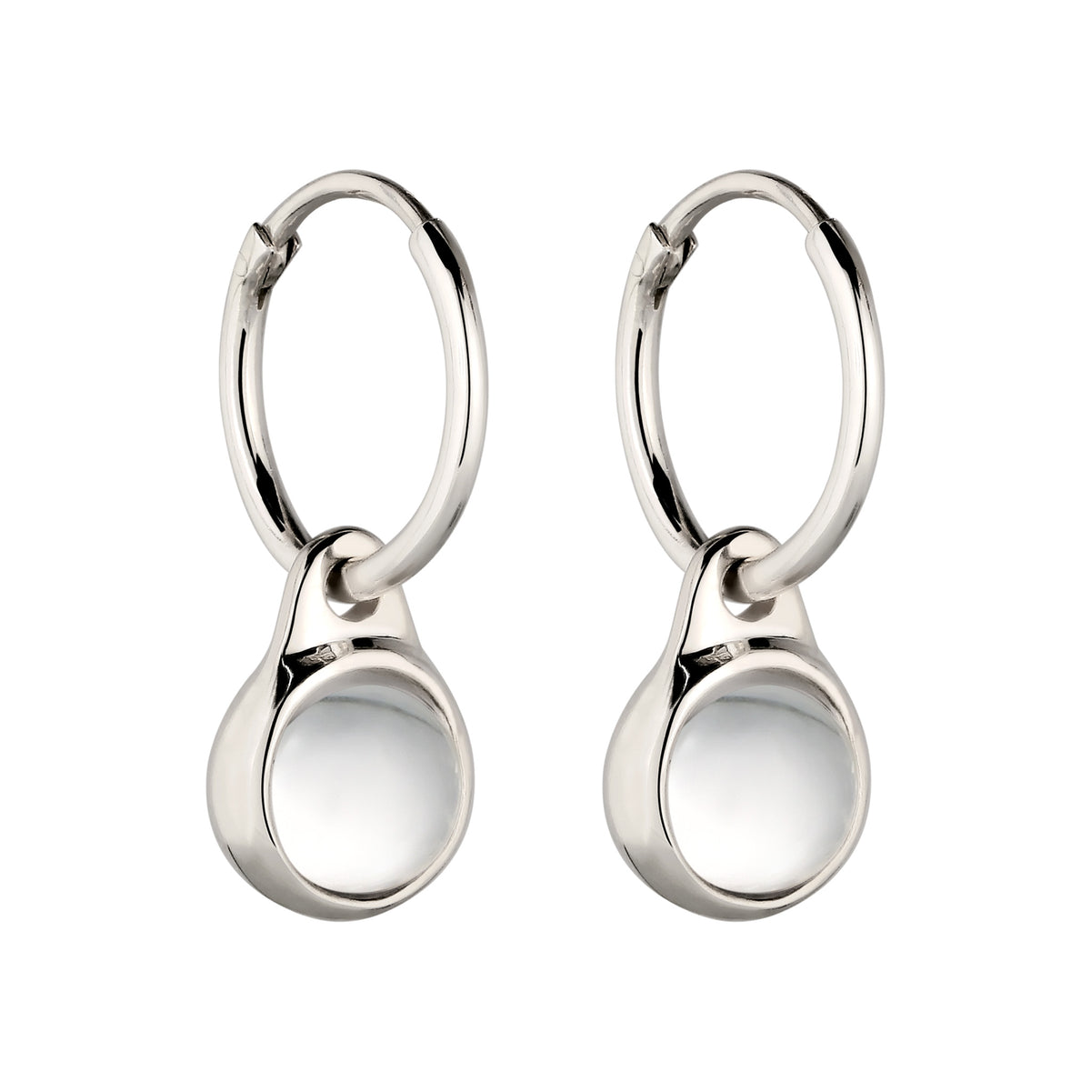 Round Drop Huggie Earrings 925 Silver Rock Crystal
