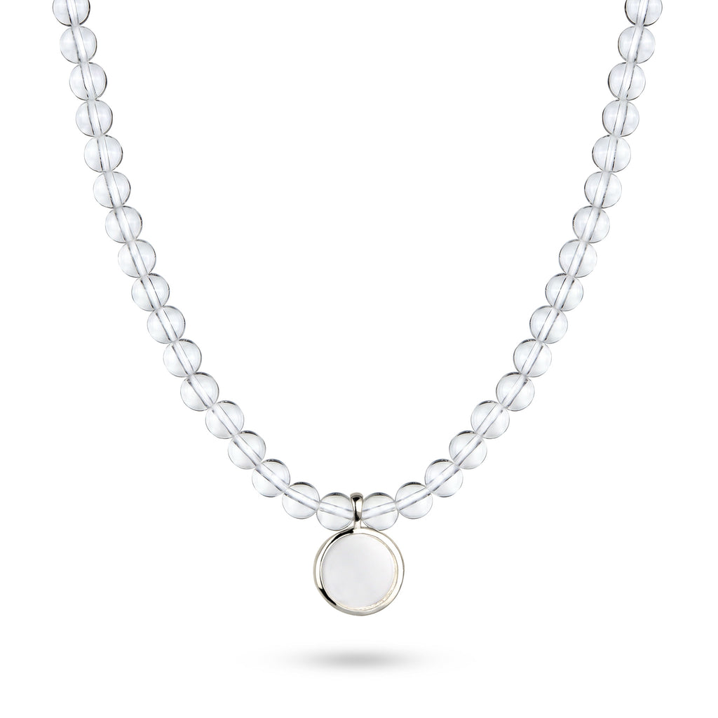 Beaded Disc Pendant Necklace 925 Silver Rock Crystal
