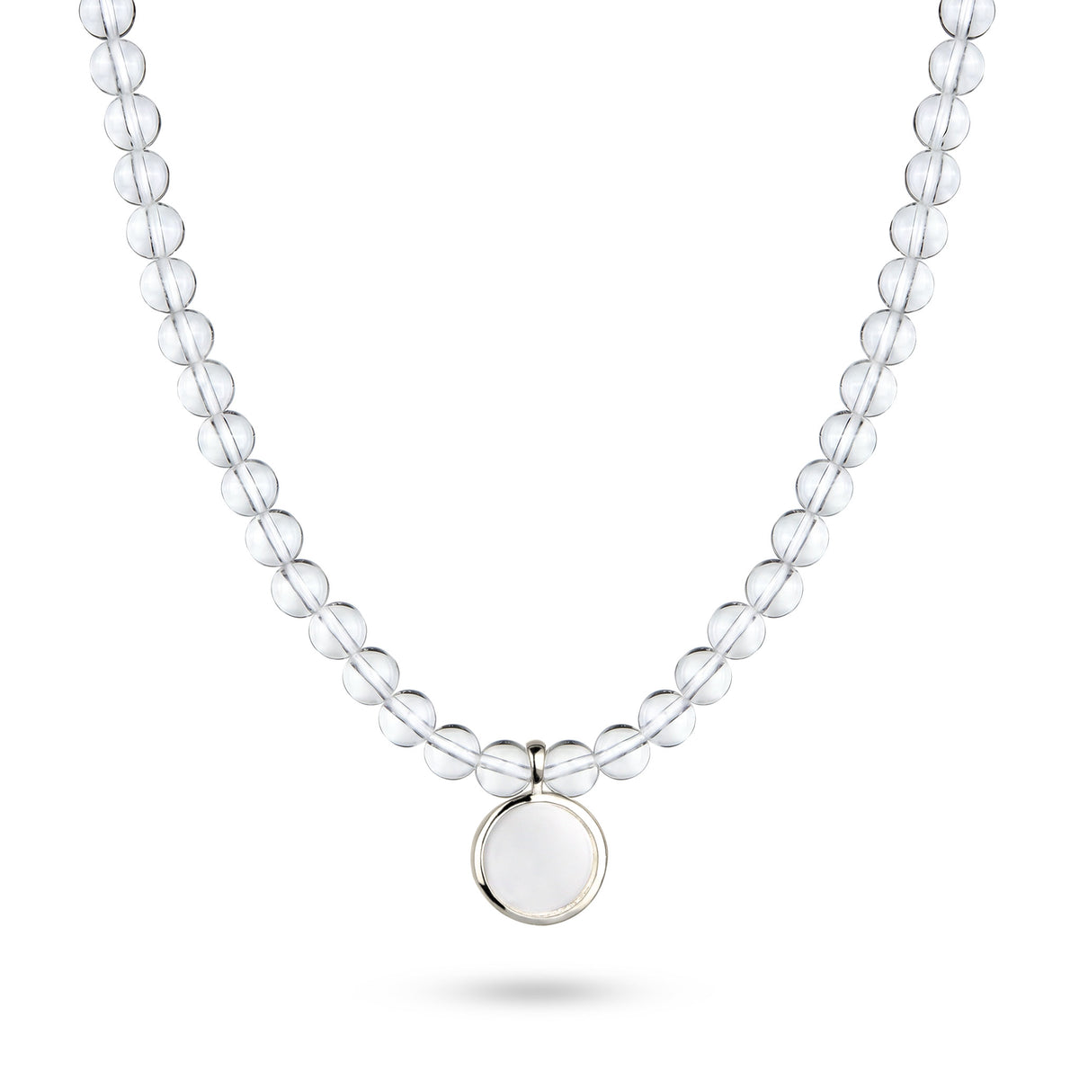 Beaded Disc Pendant Necklace 925 Silver Rock Crystal