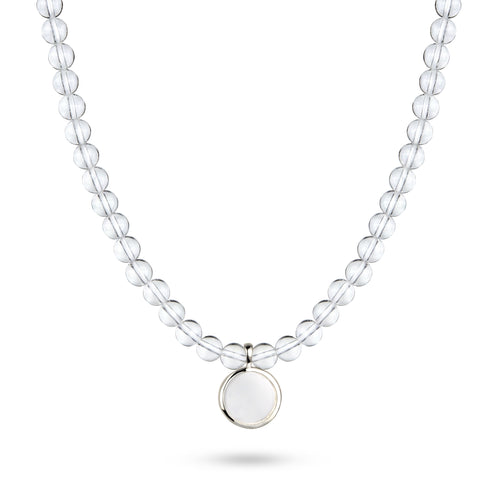 Beaded Disc Pendant Necklace 925 Silver Rock Crystal