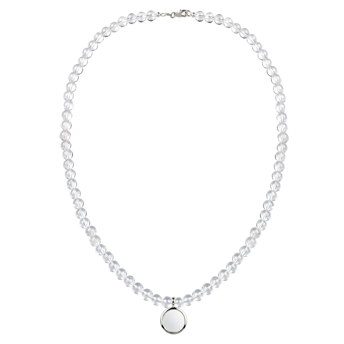 Beaded Disc Pendant Necklace 925 Silver Rock Crystal