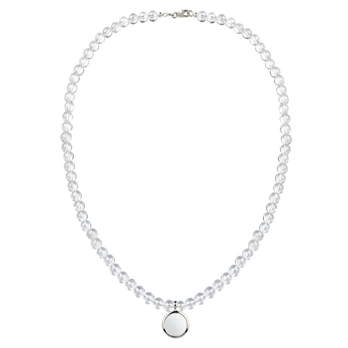 Beaded Disc Pendant Necklace 925 Silver Rock Crystal