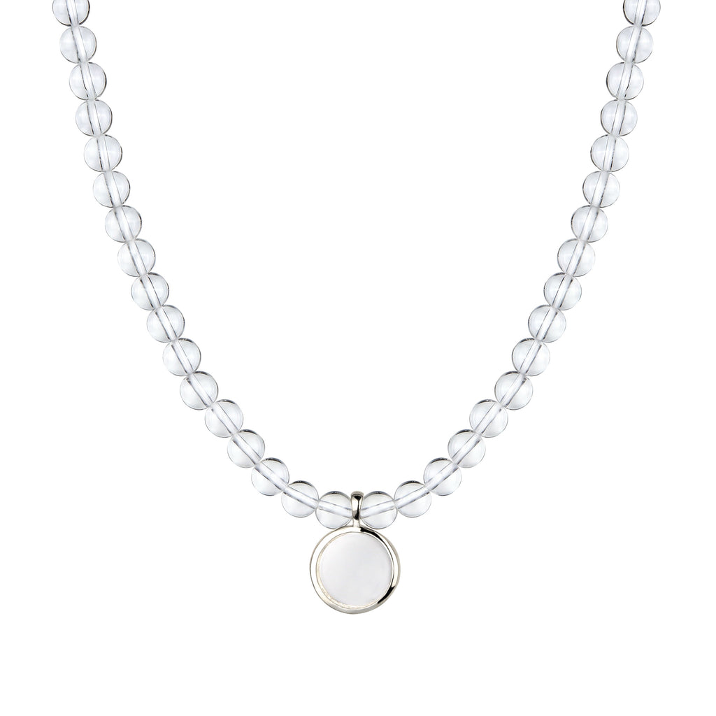 Beaded Disc Pendant Necklace 925 Silver Rock Crystal