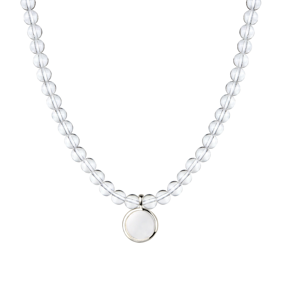 Beaded Disc Pendant Necklace 925 Silver Rock Crystal