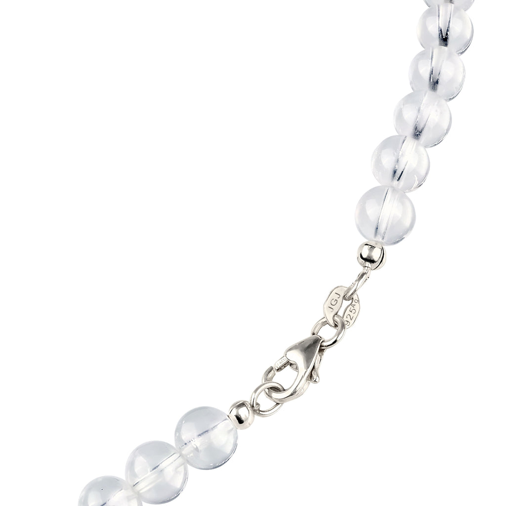 Beaded Disc Pendant Necklace 925 Silver Rock Crystal