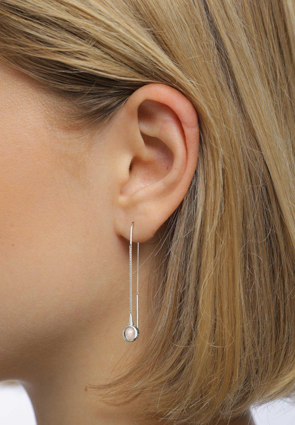 Bezel Threader Earrings 925 Silver Rock Crystal