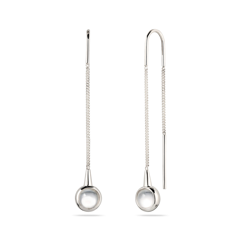Bezel Threader Earrings 925 Silver Rock Crystal