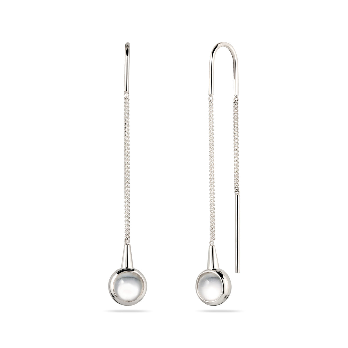 Bezel Threader Earrings 925 Silver Rock Crystal