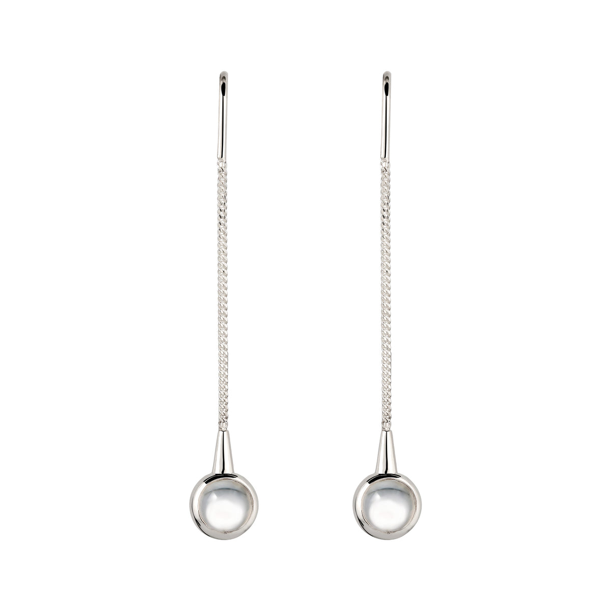 Bezel Threader Earrings 925 Silver Rock Crystal