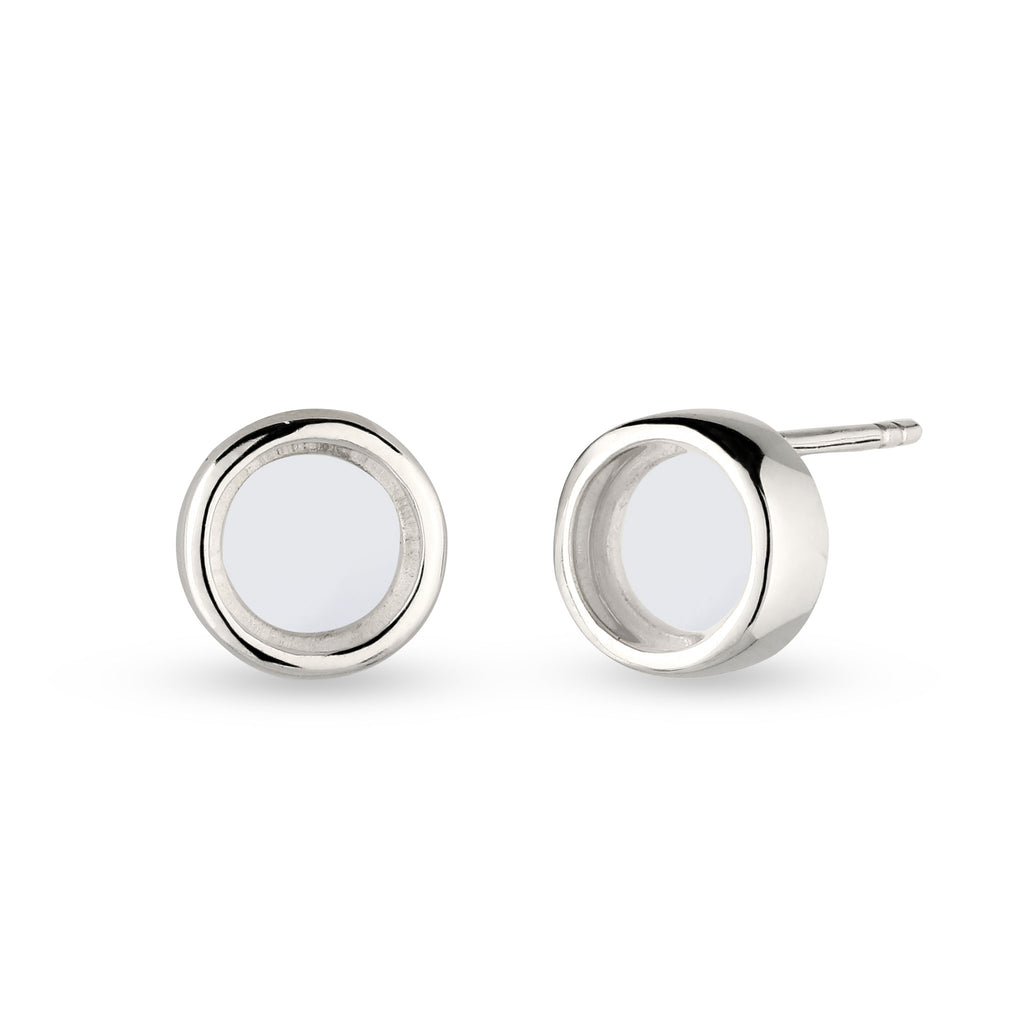 Round Stud Earrings 925 Silver Rock Crystal