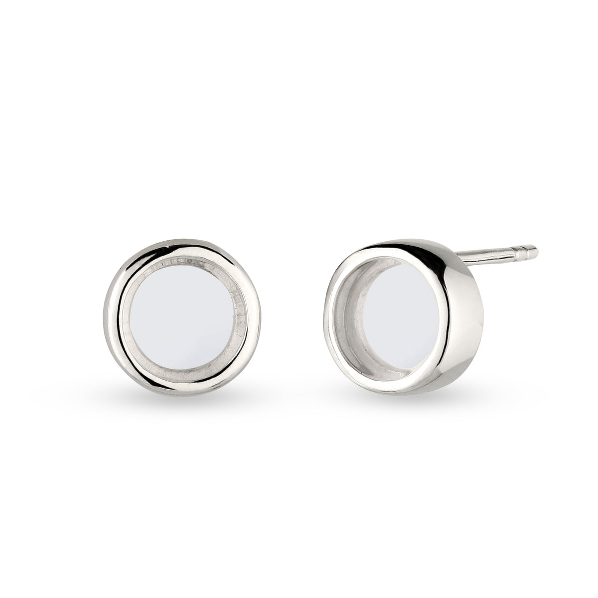 Round Stud Earrings 925 Silver Rock Crystal