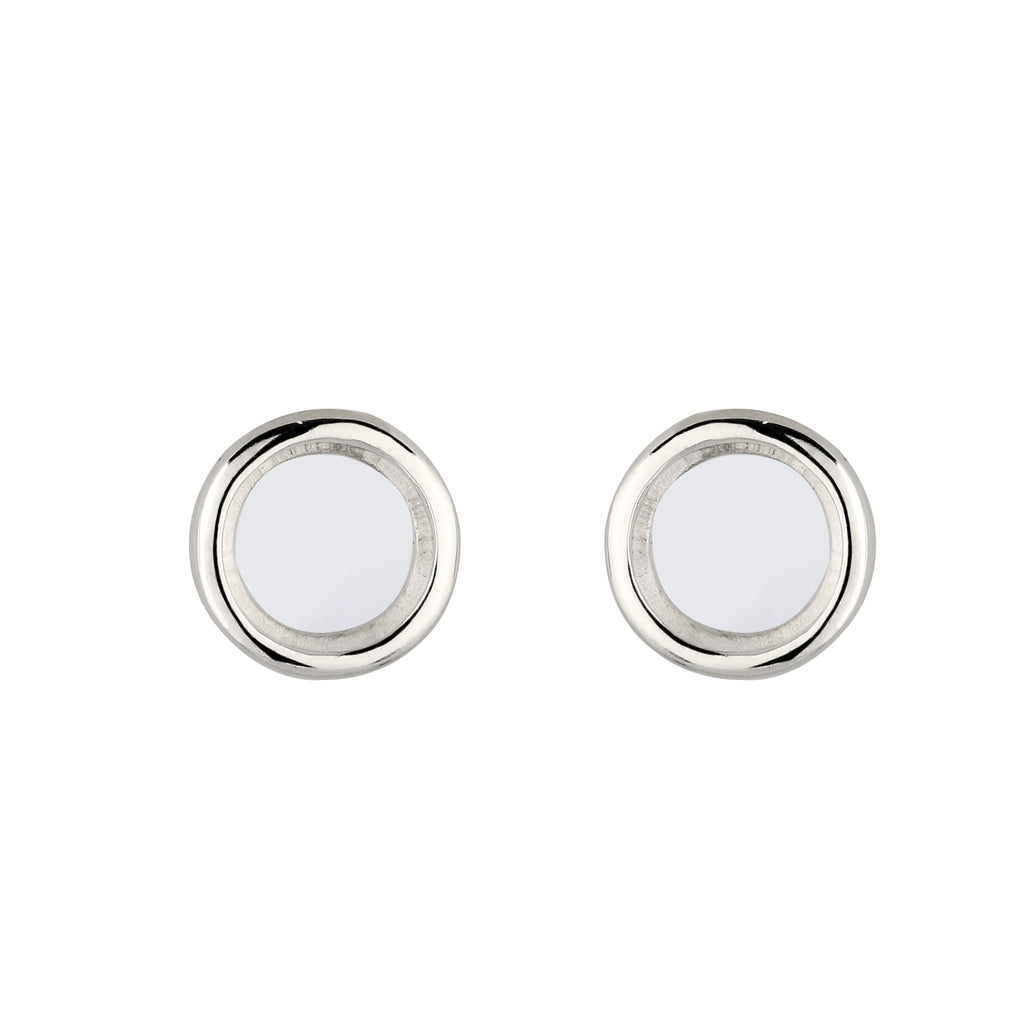 Round Stud Earrings 925 Silver Rock Crystal