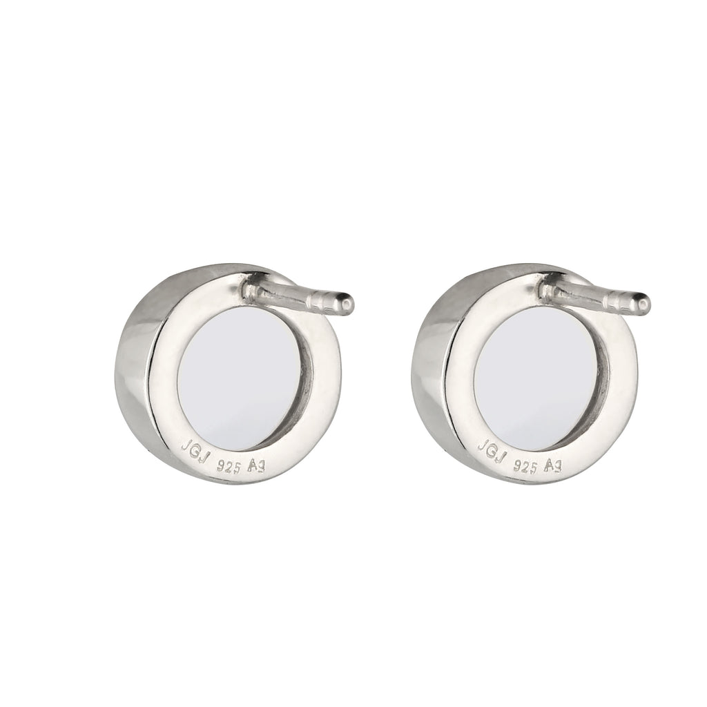 Round Stud Earrings 925 Silver Rock Crystal