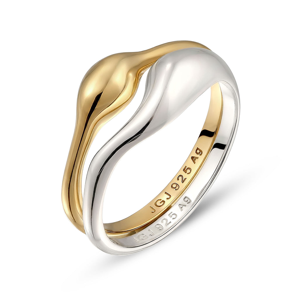 Organic Wave Ring Set 925 Silver Bicolor