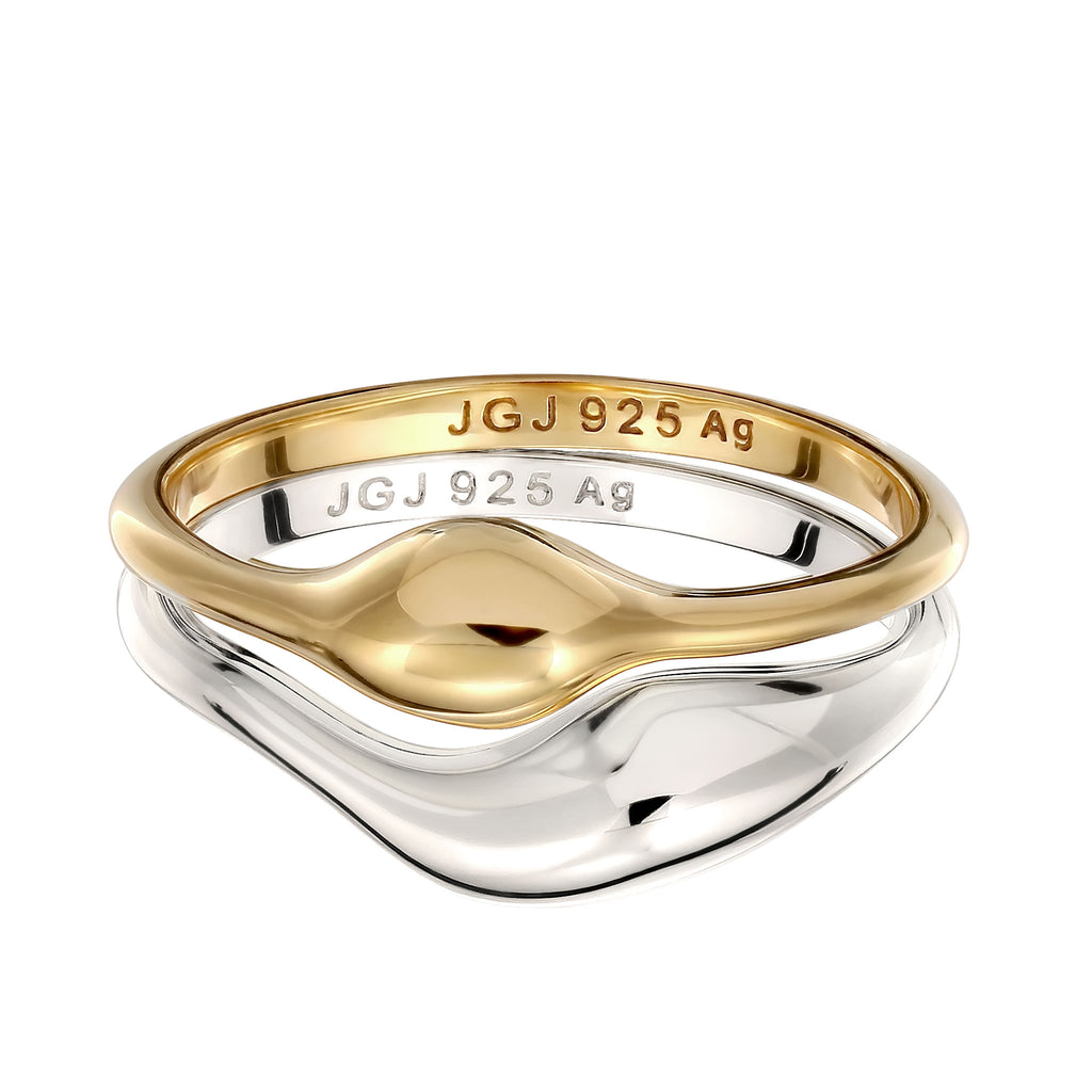 Organic Wave Ring Set 925 Silver Bicolor