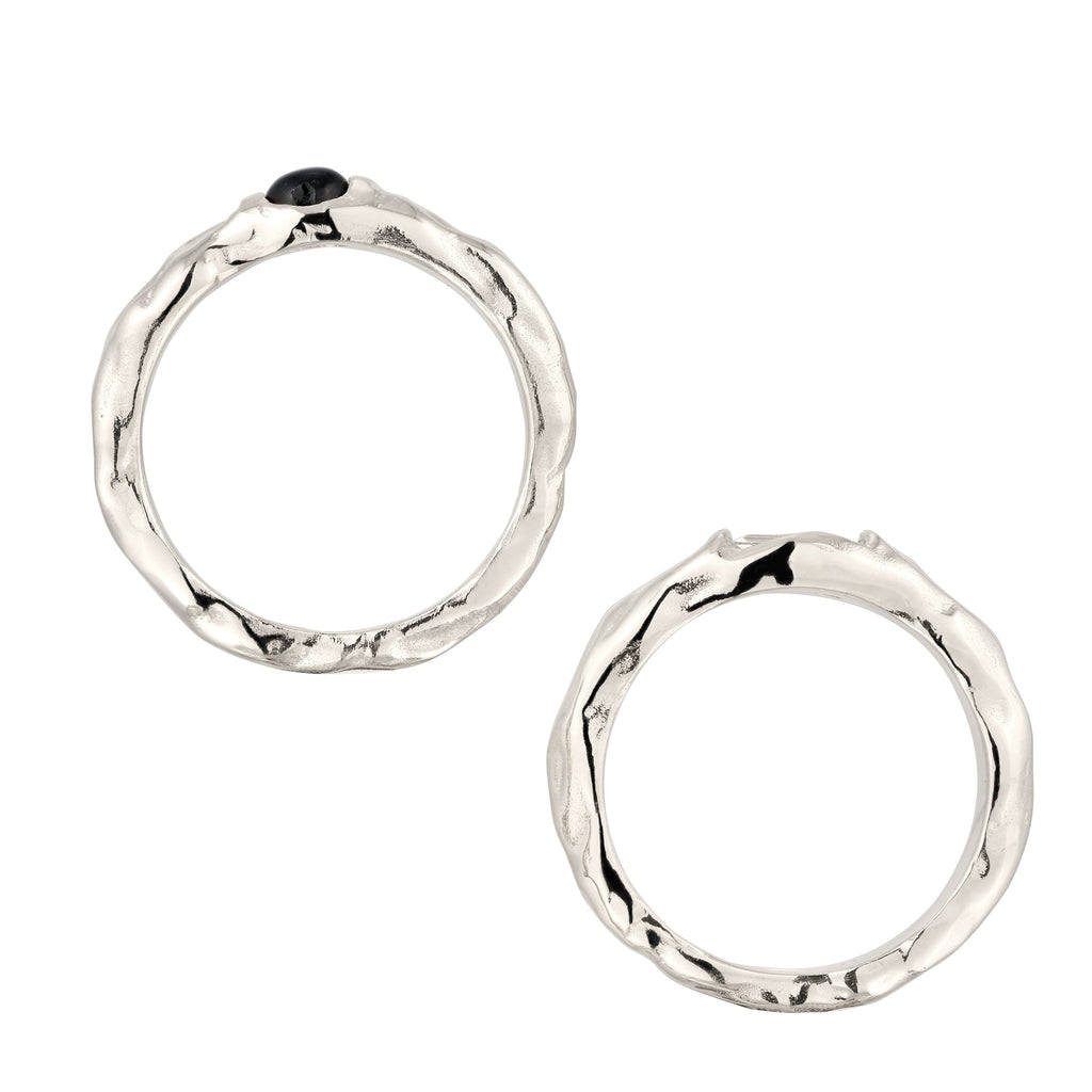 Molten Ring Set 925 Silver Black Onyx White Topaz