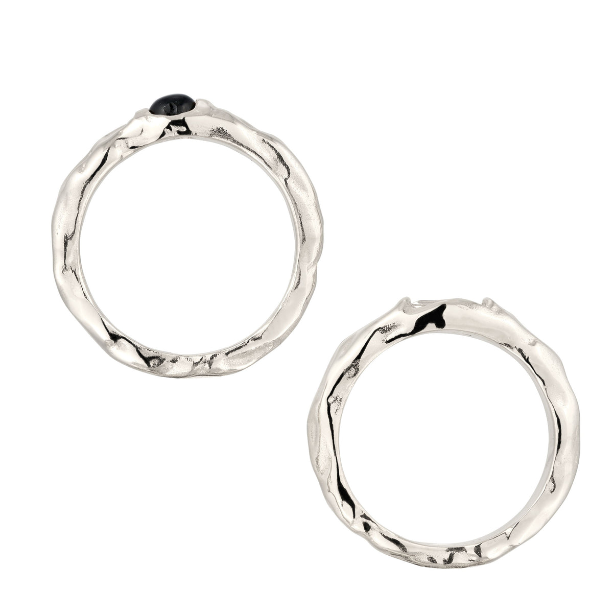 Molten Ring Set 925 Silver Black Onyx White Topaz