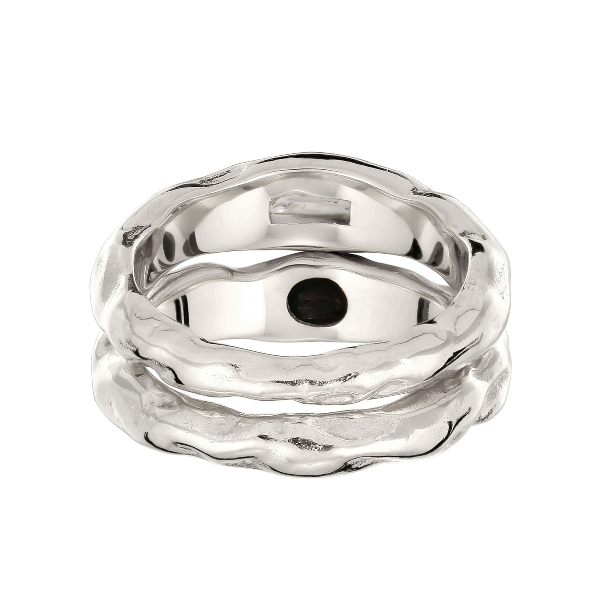 Molten Ring Set 925 Silver Black Onyx White Topaz