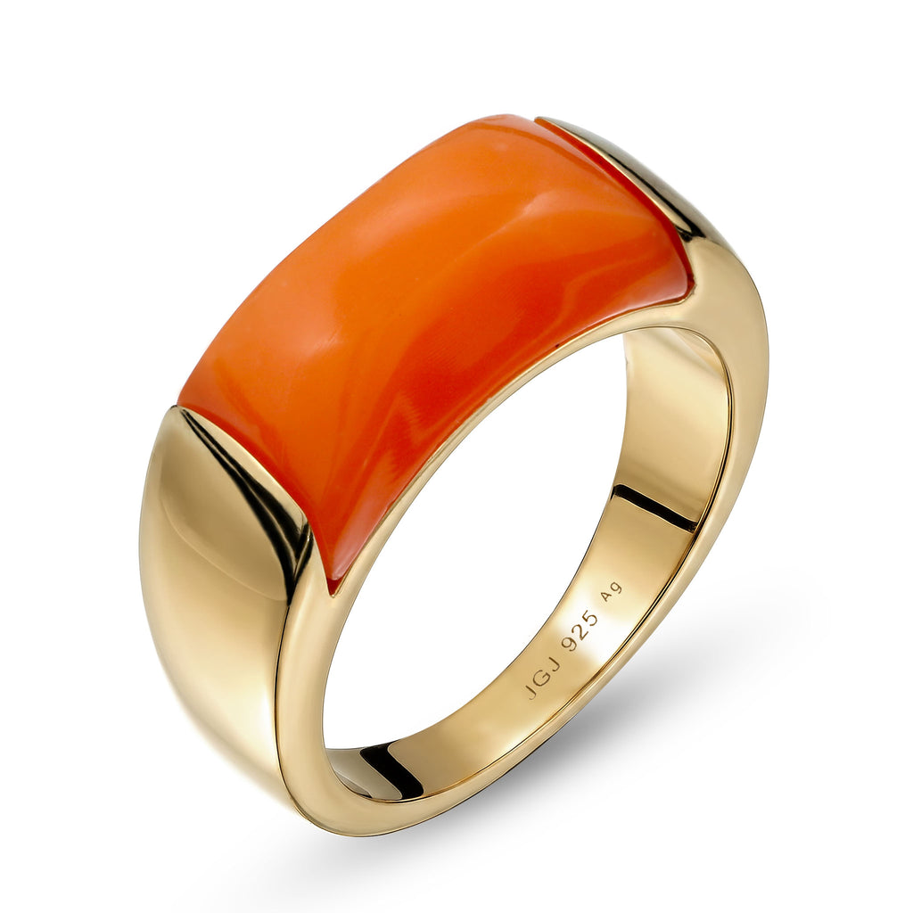 Signet Ring 925 Silver Gold Plated Orange Resin