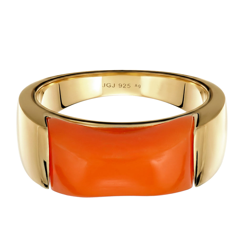 Signet Ring 925 Silver Gold Plated Orange Resin