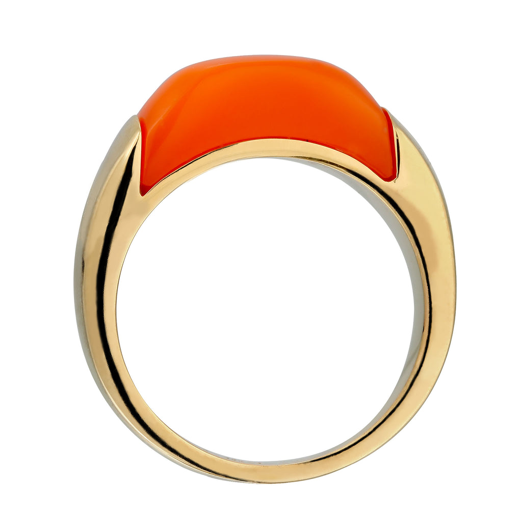 Signet Ring 925 Silver Gold Plated Orange Resin